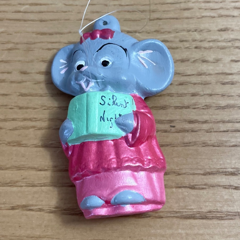 Vintage Ceramic Mouse Christmas Ornament Handmade 3.5” Choir Girl Silent Night